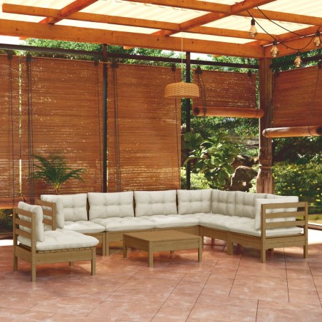 8-tlg. Garten-Lounge-Set mit Kissen Honigbraun Kiefernholz