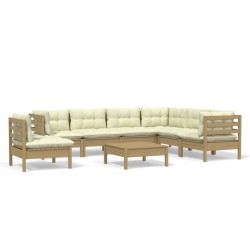 8-tlg. Garten-Lounge-Set mit Kissen Honigbraun Kiefernholz