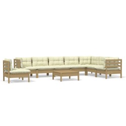 9-tlg. Garten-Lounge-Set mit Kissen Honigbraun Kiefernholz