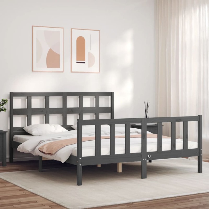 vidaXL Massivholzbett mit Kopfteil Grau vidaXL Massivholzbett mit Kopfteil Grau