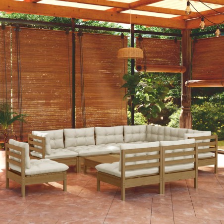 vidaXL 10-tlg. Garten-Lounge-Set mit Kissen Honigbraun Kiefernholz