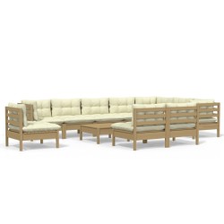 11-tlg. Garten-Lounge-Set mit Kissen Honigbraun Kiefernholz