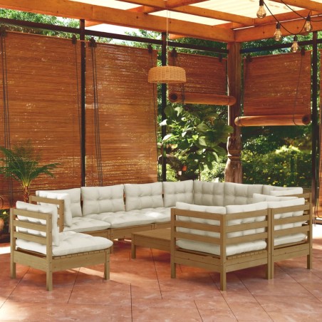 10-tlg. Garten-Lounge-Set mit Kissen Honigbraun Kiefernholz