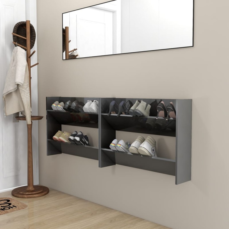 vidaXL Wand-Schuhschränke 2 Stk. Hochglanz-Grau 80x18x60cm vidaXL Wand-Schuhschränke 2 Stk. Hochglanz-Grau 80x18x60cm