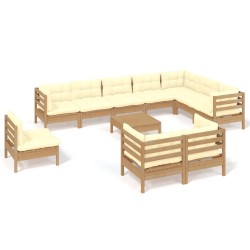 11-tlg. Garten-Lounge-Set mit Kissen Honigbraun Kiefernholz