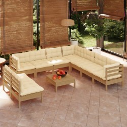 10-tlg. Garten-Lounge-Set mit Kissen Honigbraun Kiefernholz