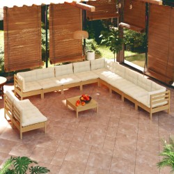 12-tlg. Garten-Lounge-Set mit Kissen Honigbraun Kiefernholz