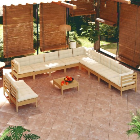 12-tlg. Garten-Lounge-Set mit Kissen Honigbraun Kiefernholz