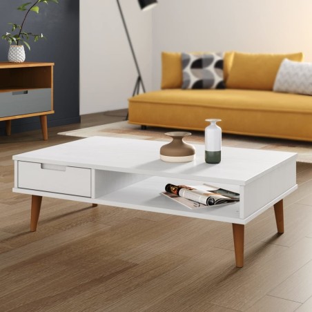 vidaXL Couchtisch MOLDE Weiß 100x55x31 cm Massivholz Kiefer