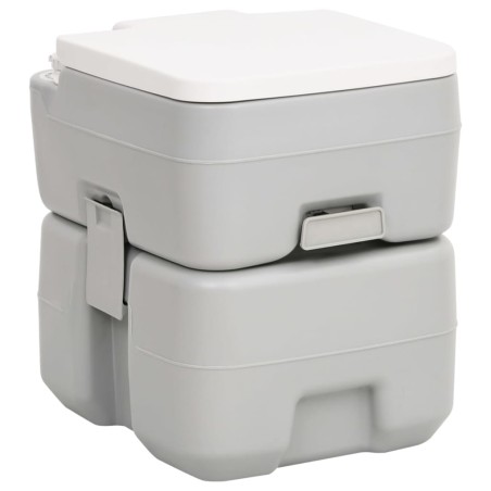 vidaXL Camping-Toilette Tragbar Grau und Weiß 20+10 L HDPE