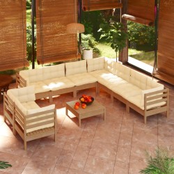 10-tlg. Garten-Lounge-Set mit Kissen Honigbraun Kiefernholz