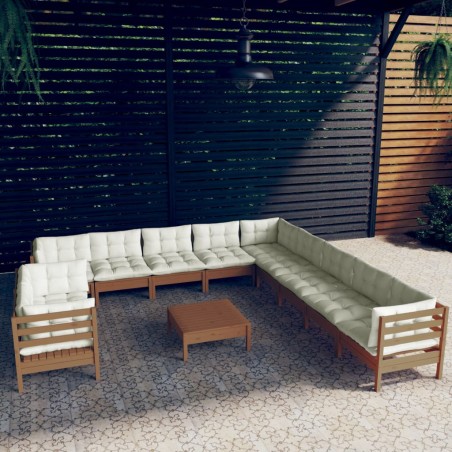 vidaXL 12-tlg. Garten-Lounge-Set mit Kissen Honigbraun Kiefernholz