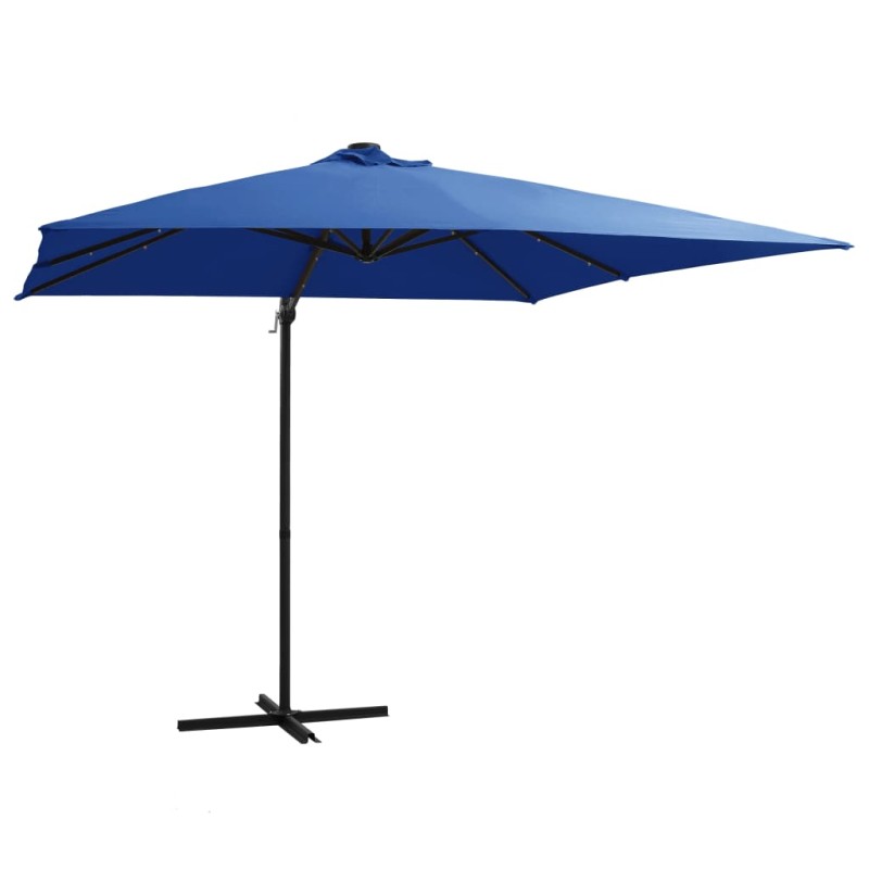 vidaXL Ampelschirm mit LED-Leuchten und Stahlmast 250x250cm Azurblau vidaXL Ampelschirm mit LED-Leuchten und Stahlmast 250x250cm Azurblau