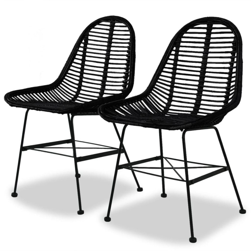 vidaXL Esszimmerstühle 2 Stk. Natur Rattan Schwarz vidaXL Esszimmerstühle 2 Stk. Natur Rattan Schwarz