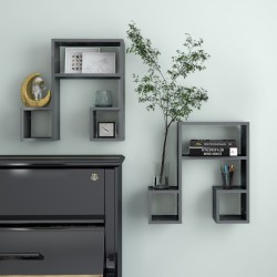 vidaXL Wandregale 2 Stk. Hochglanz-Grau 50x15x50 cm Holzwerkstoff