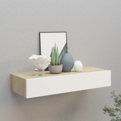vidaXL Wand-Schubladenregal Eiche und Weiß 60x23,5x10 cm MDF