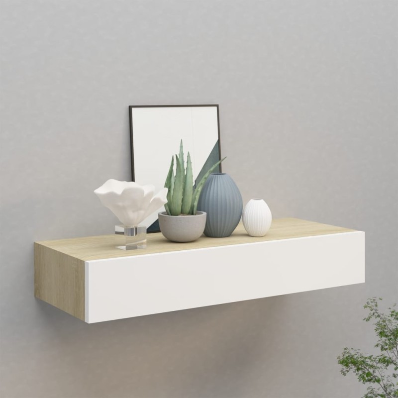vidaXL Wand-Schubladenregal Eiche und Weiß 60x23,5x10 cm MDF vidaXL Wand-Schubladenregal Eiche und Weiß 60x23,5x10 cm MDF
