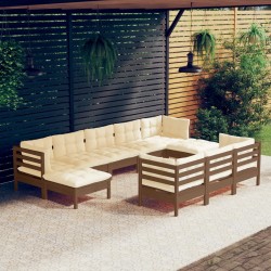 10-tlg. Garten-Lounge-Set mit Kissen Honigbraun Kiefernholz