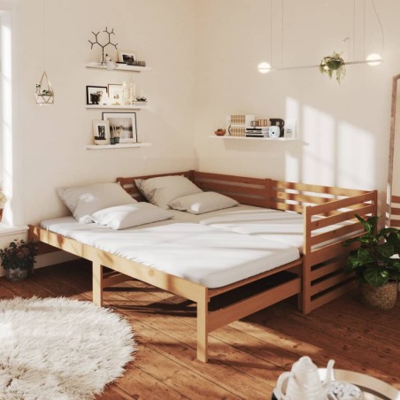 vidaXL Tagesbett Ausziehbar Honigbraun Massivholz Kiefer 2x(90x200) cm