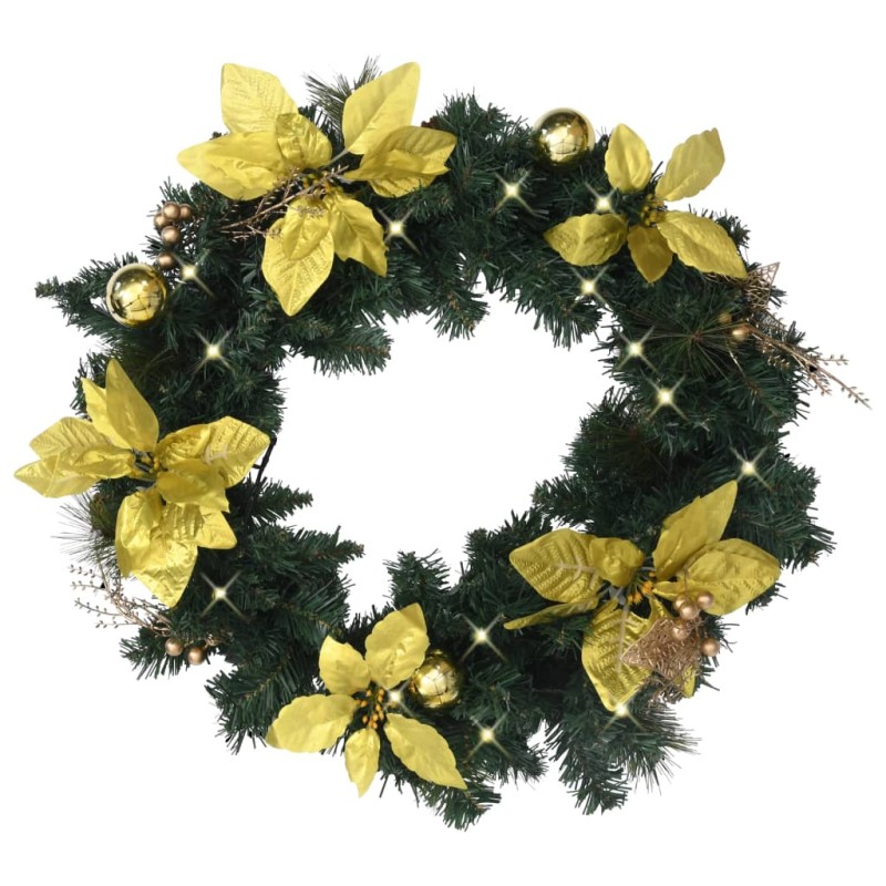 vidaXL Weihnachtskranz mit LED-Leuchten Grün 60 cm PVC vidaXL Weihnachtskranz mit LED-Leuchten Grün 60 cm PVC