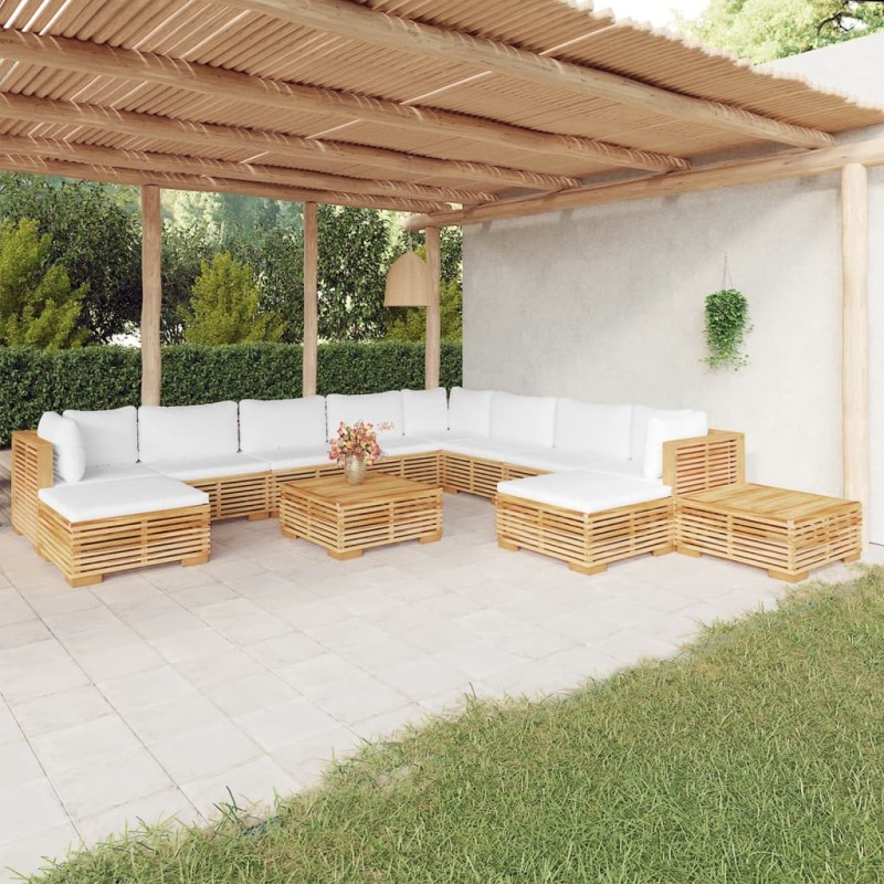 12-tlg. Garten-Lounge-Set mit Kissen Massivholz Teak 12-tlg. Garten-Lounge-Set mit Kissen Massivholz Teak