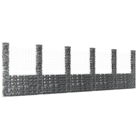 vidaXL Gabionenkorb U-Form mit 6 Säulen Eisen 620x20x200 cm