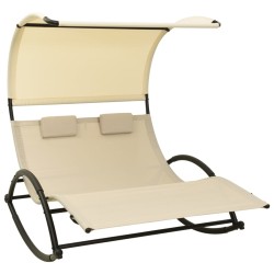 vidaXL Doppel-Sonnenliege mit Sonnendach Textilene Creme