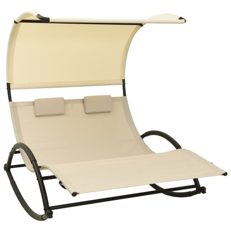 vidaXL Doppel-Sonnenliege mit Sonnendach Textilene Creme vidaXL Doppel-Sonnenliege mit Sonnendach Textilene Creme
