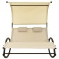 vidaXL Doppel-Sonnenliege mit Sonnendach Textilene Creme vidaXL Doppel-Sonnenliege mit Sonnendach Textilene Creme