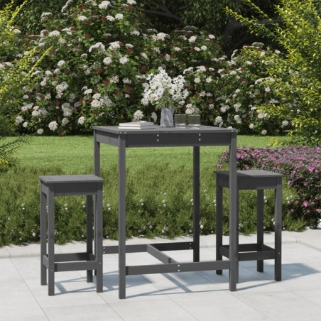 3-tlg. Gartenbar-Set Grau Massivholz Kiefer
