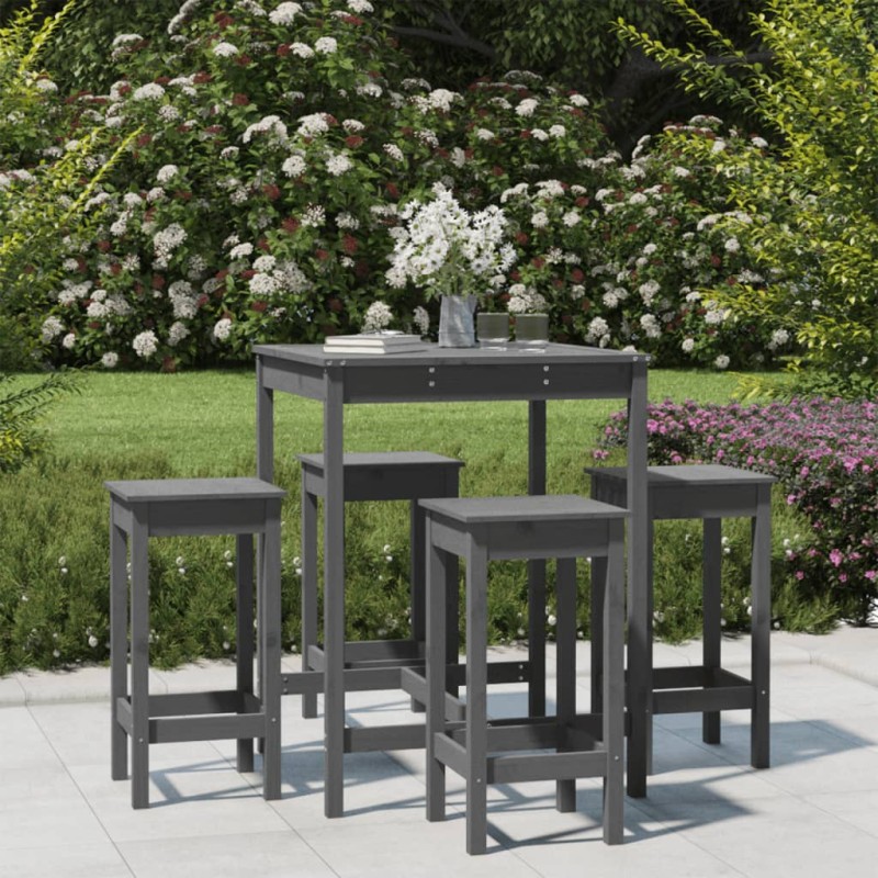 vidaXL 5-tlg. Gartenbar-Set Grau Massivholz Kiefer vidaXL 5-tlg. Gartenbar-Set Grau Massivholz Kiefer