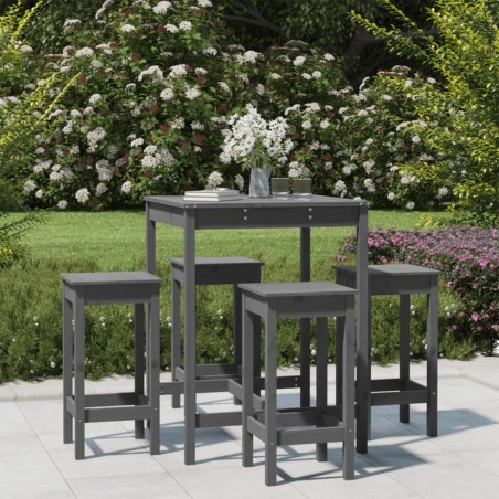 vidaXL 5-tlg. Gartenbar-Set Grau Massivholz Kiefer