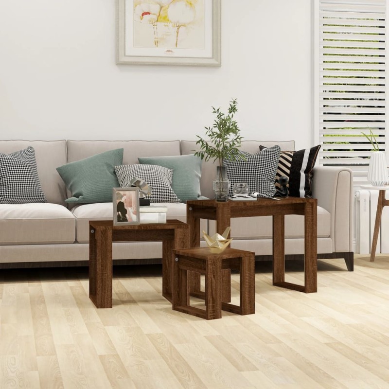 vidaXL Satztische 3 Stk. Braun Eichen-Optik Holzwerkstoff vidaXL Satztische 3 Stk. Braun Eichen-Optik Holzwerkstoff