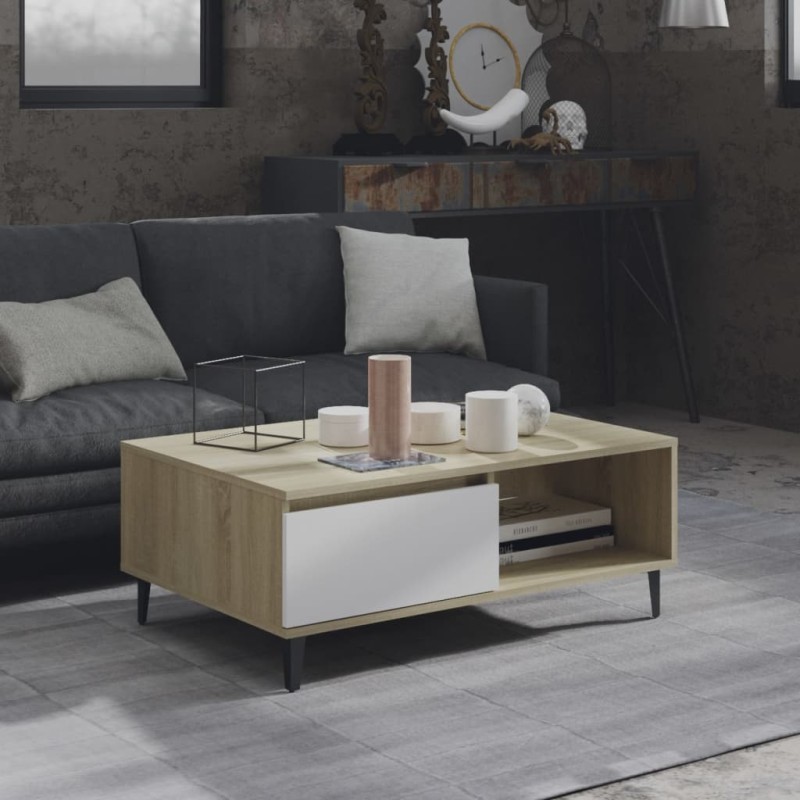 vidaXL Couchtisch Weiß und Sonoma-Eiche 90x60x35 cm Holzwerkstoff vidaXL Couchtisch Weiß und Sonoma-Eiche 90x60x35 cm Holzwerkstoff