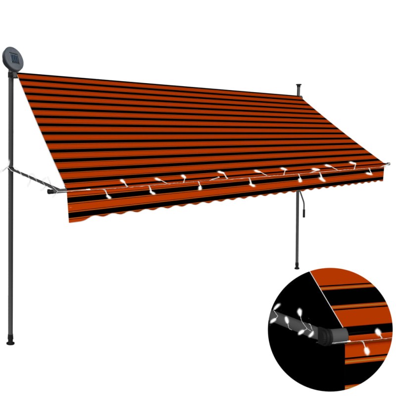 vidaXL Einziehbare Markise Handbetrieben mit LED 300 cm Orange Braun vidaXL Einziehbare Markise Handbetrieben mit LED 300 cm Orange Braun