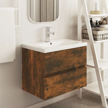 vidaXL Waschbeckenschrank Räuchereiche 60x38,5x45 cm Holzwerkstoff