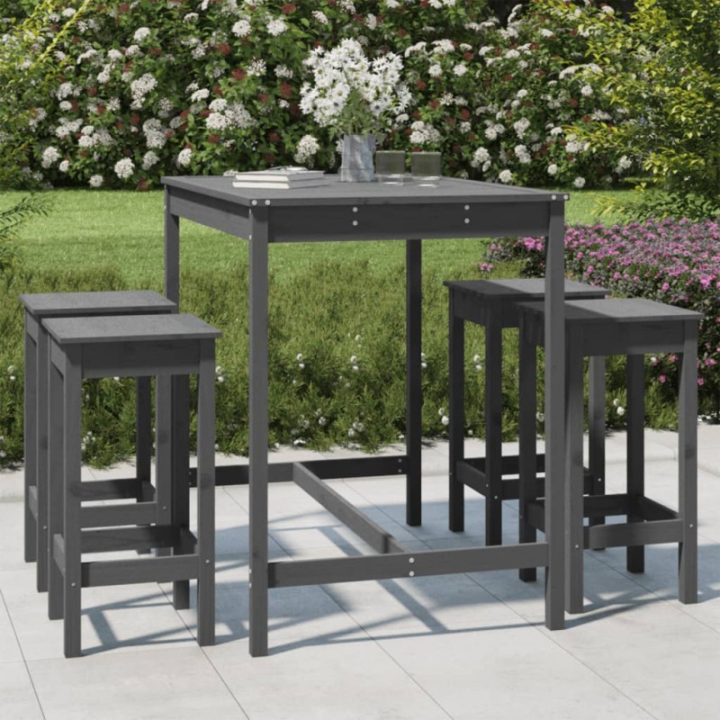 5-tlg. Gartenbar-Set Grau Massivholz Kiefer 5-tlg. Gartenbar-Set Grau Massivholz Kiefer