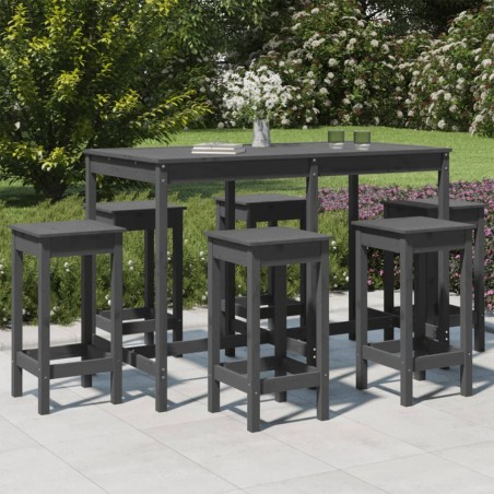 vidaXL 7-tlg. Gartenbar-Set Grau Massivholz Kiefer