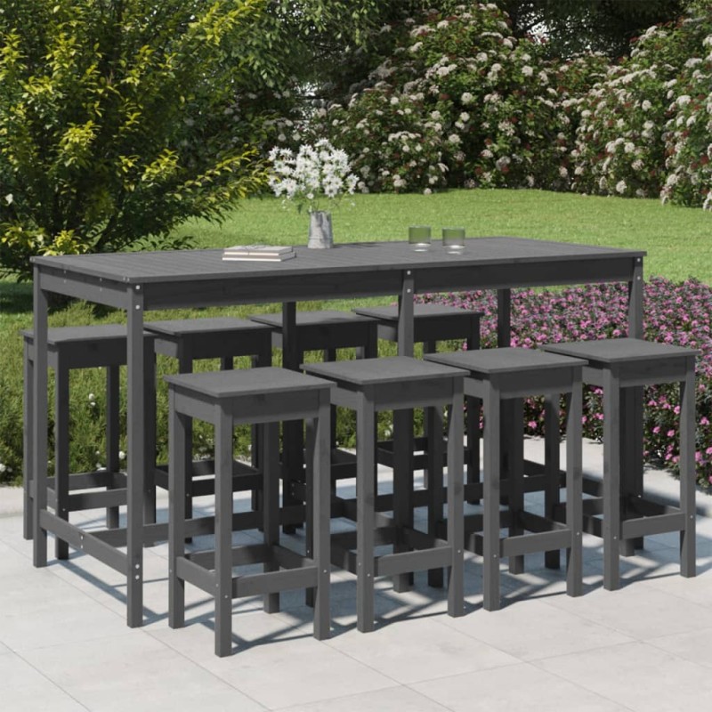 9-tlg. Gartenbar-Set Grau Massivholz Kiefer 9-tlg. Gartenbar-Set Grau Massivholz Kiefer