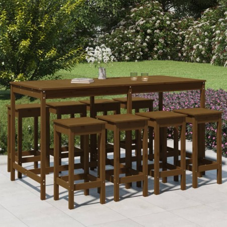 9-tlg. Gartenbar-Set Honigbraun Massivholz Kiefer