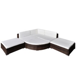 vidaXL 6-tlg. Garten-Lounge-Set mit Auflagen Poly Rattan Braun