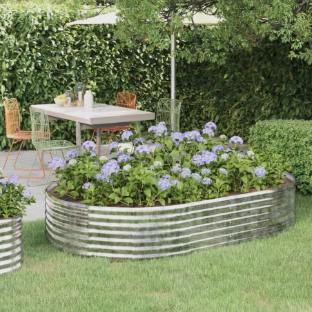 vidaXL Hochbeet Pulverbeschichteter Stahl 214x140x36 cm Silbern
