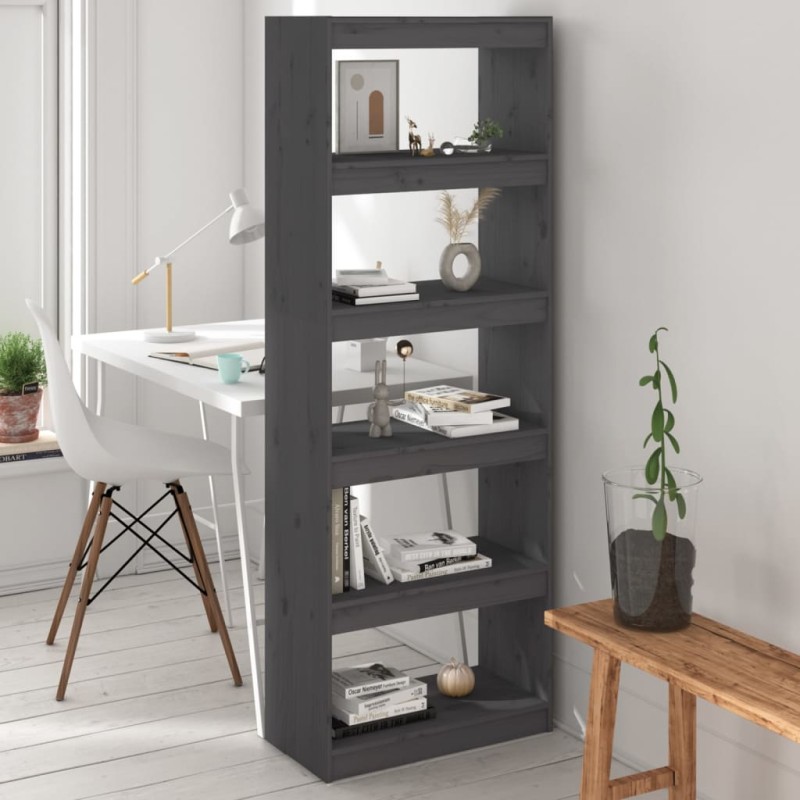 vidaXL Bücherregal/Raumteiler Grau 60x30x167,5 cm Massivholz Kiefer vidaXL Bücherregal/Raumteiler Grau 60x30x167,5 cm Massivholz Kiefer