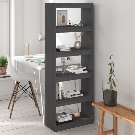 vidaXL Bücherregal/Raumteiler Grau 60x30x167,5 cm Massivholz Kiefer