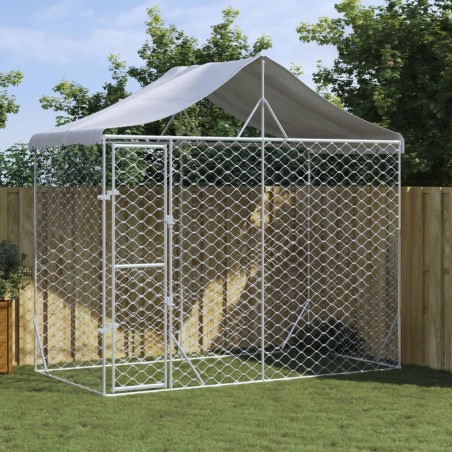 Outdoor-Hundezwinger mit Dach Silber 3x1,5x2,5m Stahl Verzinkt