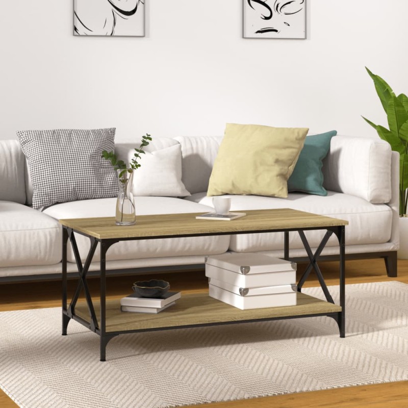 vidaXL Couchtisch Sonoma Eiche 100x50x45 cm Holzwerkstoff und Eisen vidaXL Couchtisch Sonoma Eiche 100x50x45 cm Holzwerkstoff und Eisen