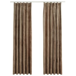 vidaXL Verdunkelungsvorhänge mit Haken 2 Stk. Samt Beige 140x245 cm