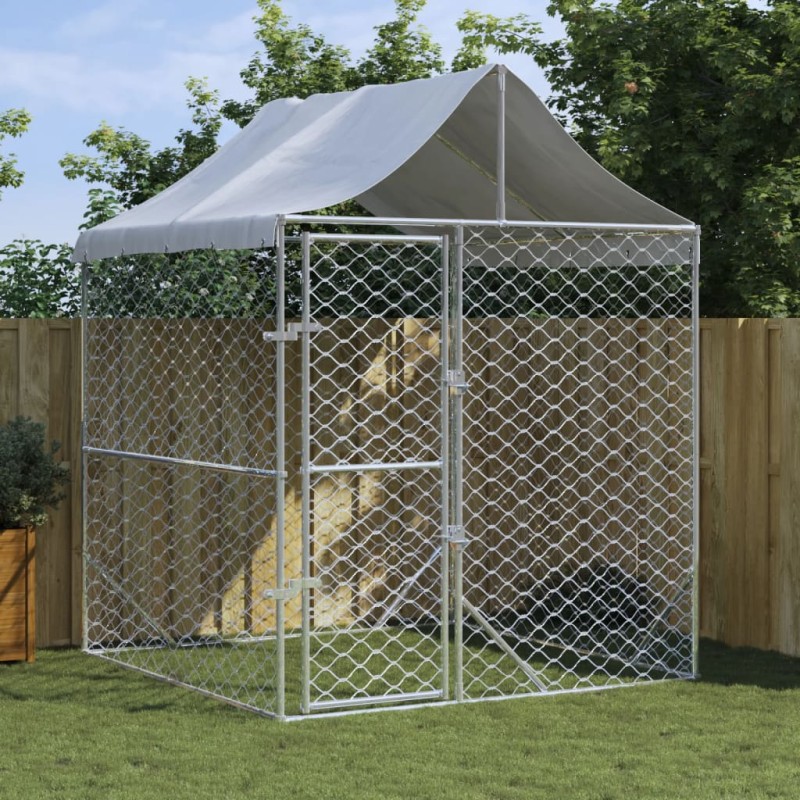 Outdoor-Hundezwinger mit Dach Silber 2x2x2,5 m Verzinkter Stahl Outdoor-Hundezwinger mit Dach Silber 2x2x2,5 m Verzinkter Stahl