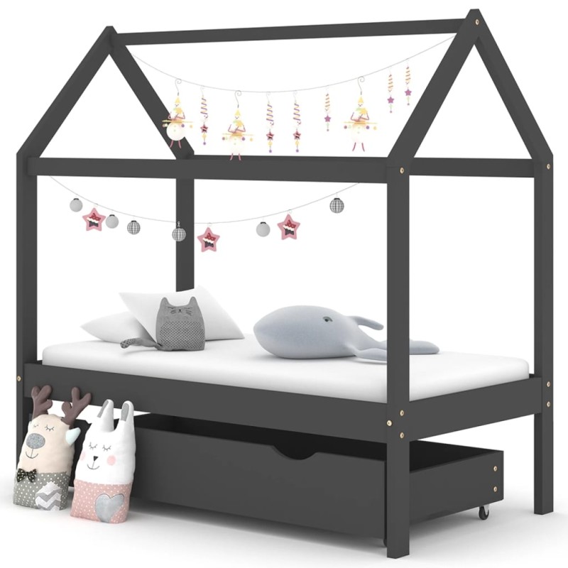 vidaXL Kinderbett mit Schublade Dunkelgrau Massivholz Kiefer 70x140 cm vidaXL Kinderbett mit Schublade Dunkelgrau Massivholz Kiefer 70x140 cm