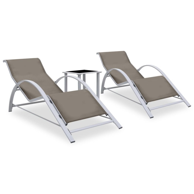 vidaXL Sonnenliegen 2 Stk. mit Tisch Aluminium Taupe vidaXL Sonnenliegen 2 Stk. mit Tisch Aluminium Taupe